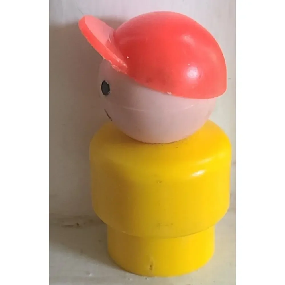 Vintage Fisher Price Toy Little People Boy Baseball Hat Red Yellow 80's